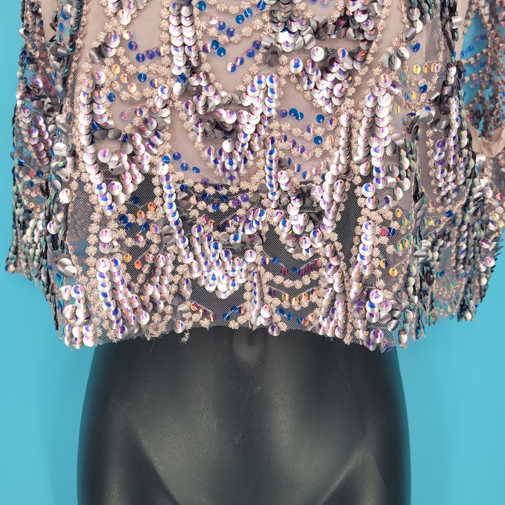 NWT ZARA Embellished Sequin Blouse Top Tank Cropped Sheer Beaded Pastel Sparkly - Picture 4 of 12